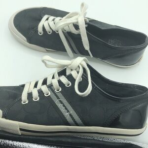 Coach Folly Black Signature Logo Canvas Fashion Sneakers For Women Size 8B